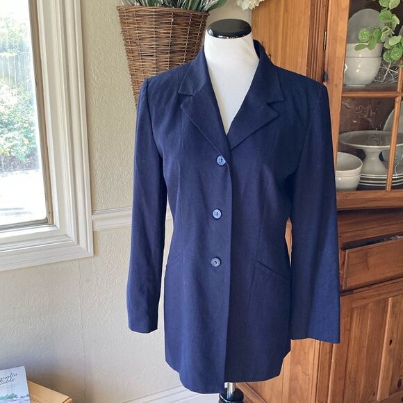 Norton McNauchton Linen Blend Long Line Navy Fully Lined Blazer Women’s 8 - Picture 1 of 9